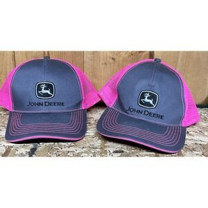 John Deere Hat‎ Cap Snap Back One Size Gray Pink Mesh Trucker Mens Embroidered